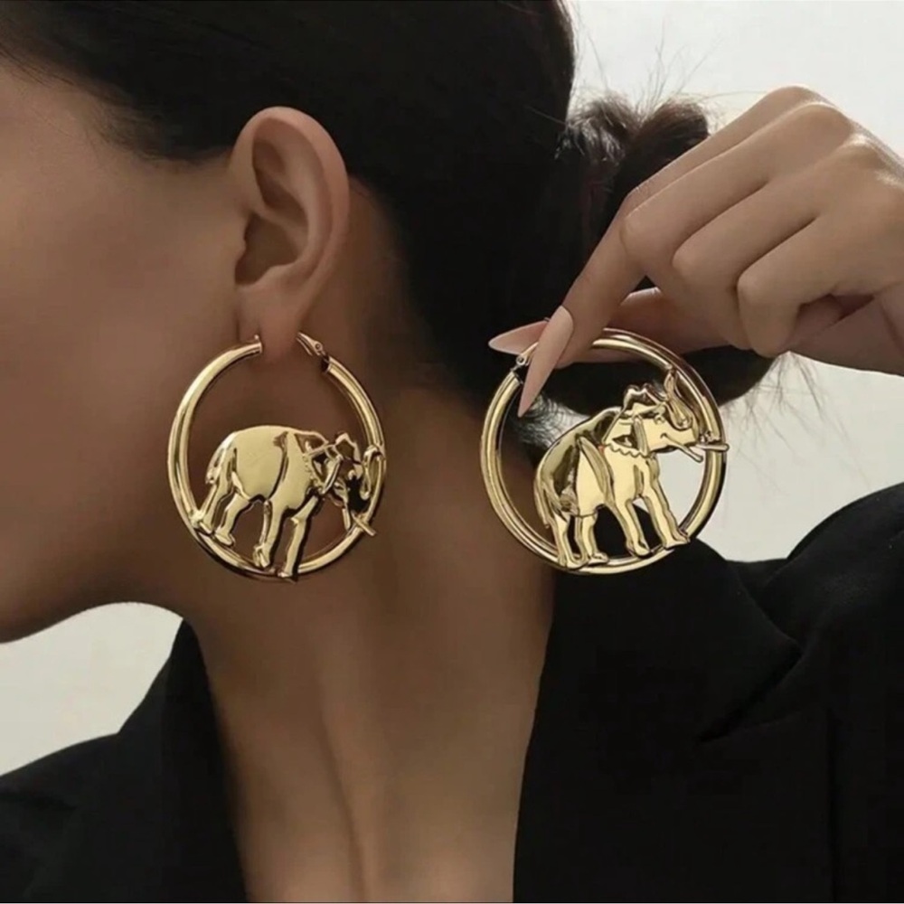 Elephant Hoop Earrings Stainless New